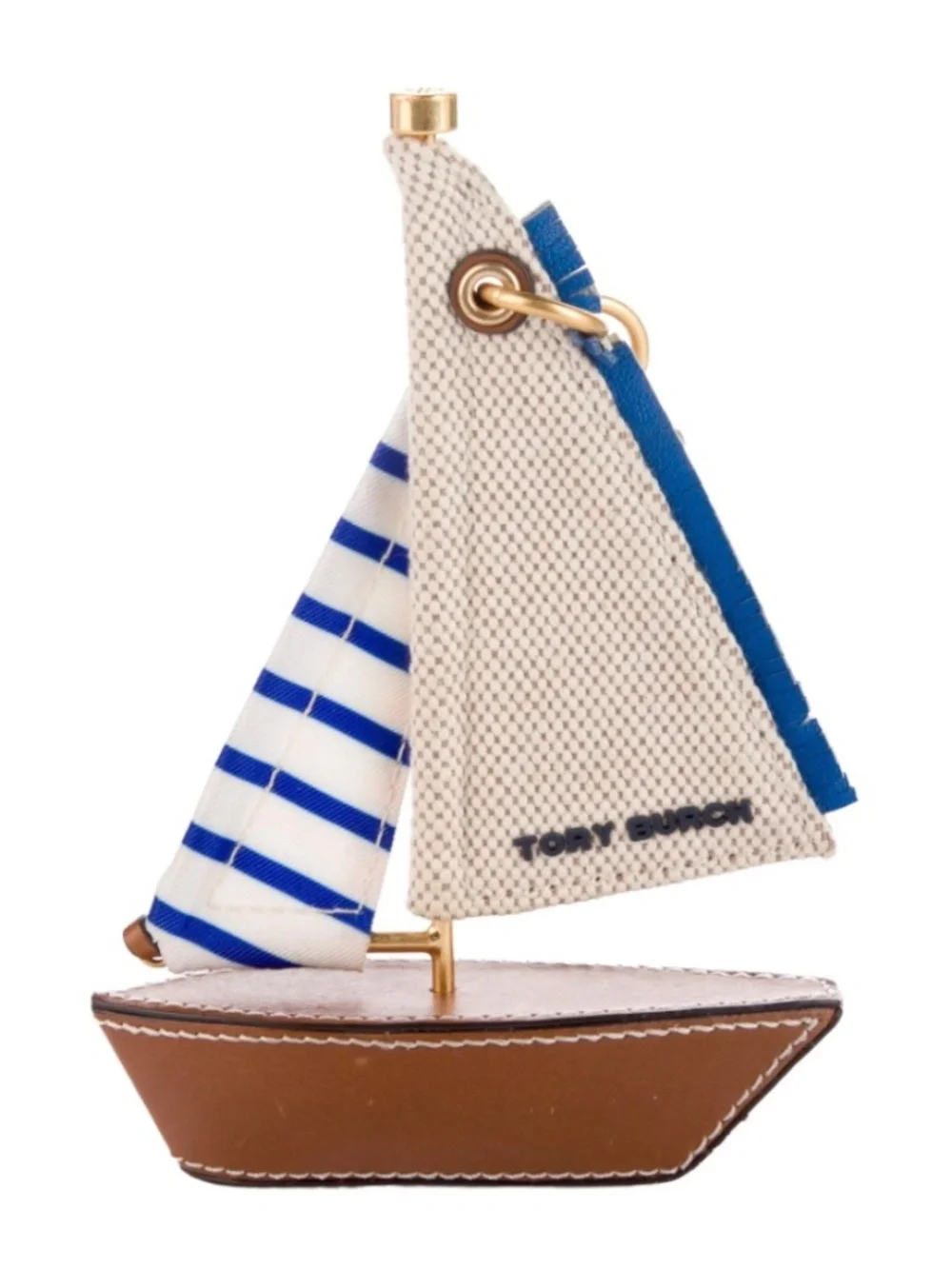 Tory Burch Sailboat Bag Charm Keychain Nautical Leather Canvas Dust Bag